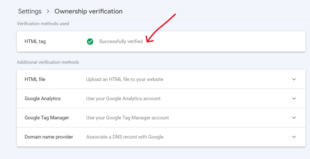 verifying account in Google Search Console